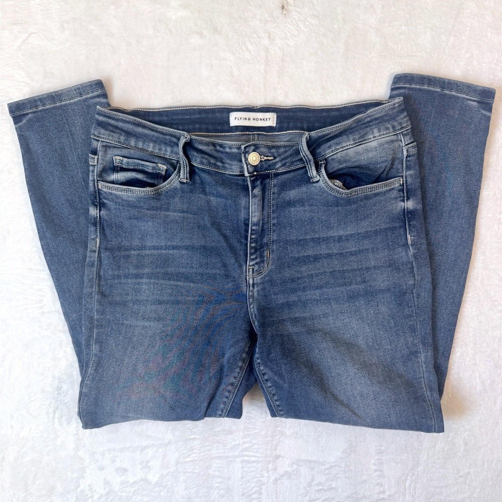 Flying Monkey Skinny Jeans Medium Wash Mid Rise 31 Blue Womens